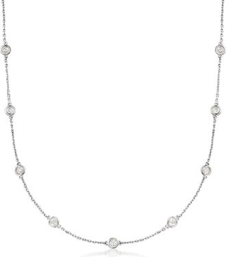 Ross-Simons Bezel-Set Diamond Station Necklace in Sterling Silver