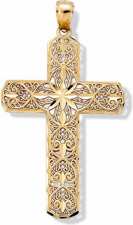Palm Beach Jewelry Unisex 10k Gold Diamond-Cut Swirl Religious Cross Pendant