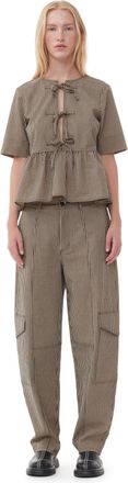 Ganni Beige Seersucker Cargo Pants - Size 36 Cotton