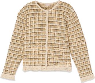 Oltre Gem&ecirc;leerd katoenen vest met franjes - Dames - Blazers - Beige - 2XL - Katoen - Jassen