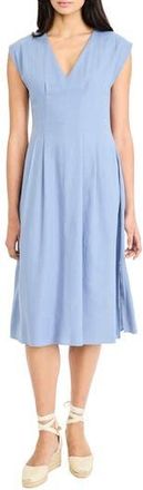 Maggy London V-Neck Cap Sleeve Fit & Flare Midi Dress in Infinity Blue at Nordstrom Rack, Size 18 (Similar To 16W)