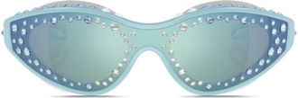 Swarovski crystal-embellished goggle-frame sunglasses - women - Plastic - One Size - Blue