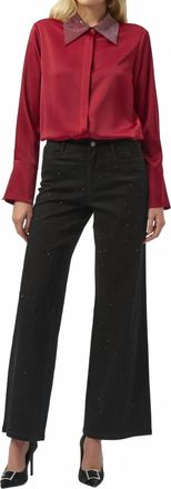 Joseph Ribkoff Satin Button-Front Blouse With Embellished Collar In Deep Cherry