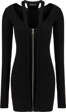 ADĀMO Andrea Adamo Geribbelde Mini Jurk met Cut-Out - Dames - Kleedjes - Zwart - XS - Polyester - Kleedjes
