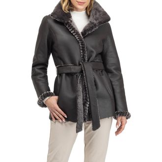 Gorski Merino Genuine Shearling Jacket With Whipstitch Trim in Brown Brisa at Nordstrom, Size X-Large