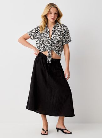 Ichi Womens Pure cotton gauze flared midi skirt