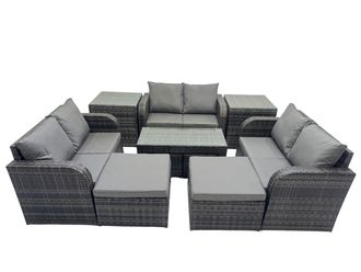 Fimous Garden Outdoor Furniture Set with 2 Side Table 2 Big Footstools in Dark Grey