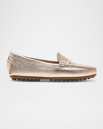 La Canadienne Pilar Metallic Penny Driver Loafers