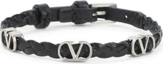Valentino Garavani Ovalette Leren Armband - Heren - Armbanden - Zwart - ONE Size - Leer - Accessoires