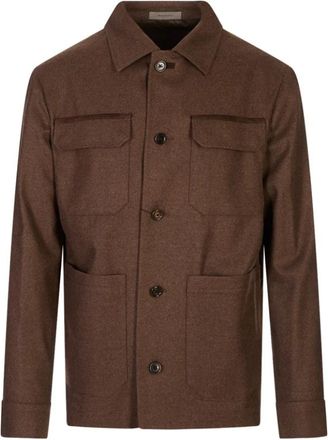Corneliani Militaire Shirt-Jack - Heren - Zomerjassen - Bruin - M - Jassen
