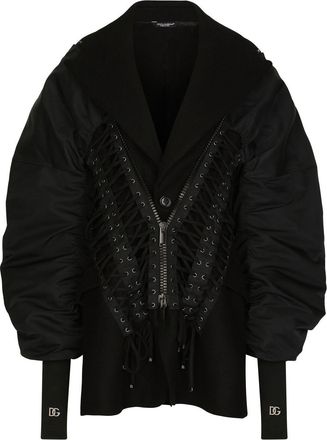 Dolce & Gabbana lace-up bomber jacket - women - Nylon/Polyester/Polyester/Rayon/Virgin Wool - 38 - Black