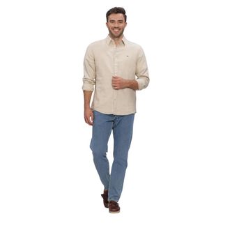 Tommy Jeans TJM REG Linen Blend Shirt EXT - Heren - Overhemden - Beige - Maat: XL Linnen