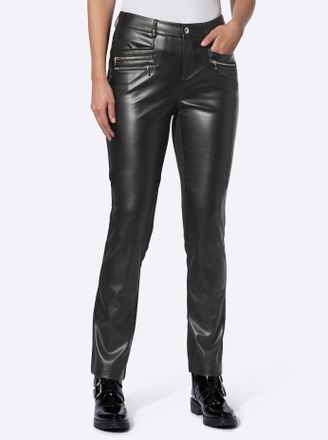 Heine Lederimitathose HEINE, Damen, Gr. 48, Normalgr&ouml;ssen, schwarz, 100% Polyester, R&uuml;ckenteil:5% Elasthan, 27% Polyamid, 68% Viskose, unifarben, Hosen Lede