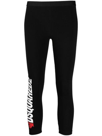 Dsquared2 logo-print cropped leggings - women - Cotton/Spandex/Elastane - M - Black