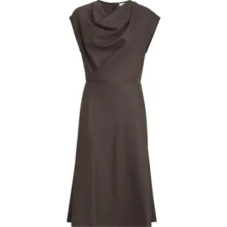 Brunello Cucinelli Virgin wool diagonal flannel wrap-effect dress with monili in Pine Cone Brown at Nordstrom, Size Medium Eu