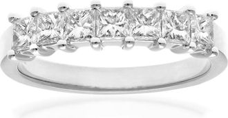 Jewelco London 18ct White Gold Princess 1ct Diamond 7 Stone Eternity Ring 3mm - PR0AXL9555W18JPK