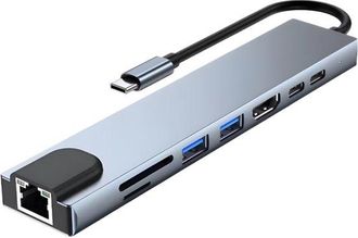 No Brand Divisor Usb - Hub Usb C - Hdmi 4k - 8 Puertos - Con Hdmi 4k, Ethernet Rj45 100m, Pd100w, Usb 3.0/2.0, Lector De Tarjetas Sd/tf - Compatible Adecuado P
