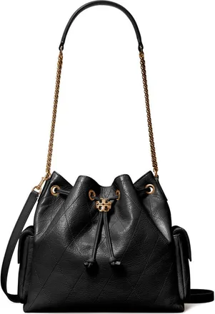 Tory Burch Charlie Quilted Leather Drawstring Shoulder Bag in Black at Nordstrom