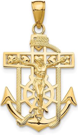 Diamond2Deal 14k Yellow Gold Polished Textured Mini Mariners Crucifix Pendant