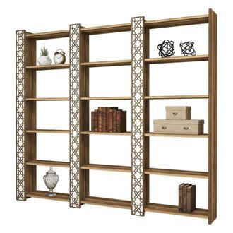 Dmora Dmora - Estante Para Libros Dest&eacute;ve, Estante De Oficina, Porta Libros M&oacute;vil, Biblioteca, 185x24h170 Cm, Nogal Y Blanco