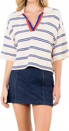 THML Clothing Short Sleeve Striped Knit Top In White/blue