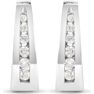 House of Brilliance 14K Gold 1/4 Cttw Channel-Set Brilliant Round-Cut Diamond Hoop Earrings in White at Nordstrom