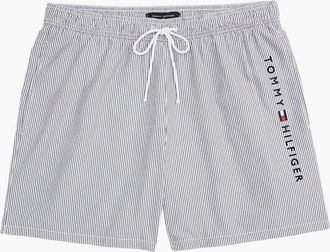 Tommy Hilfiger Mens Original Stripe Mid Length Swim Shorts, Ithaca White/Desert Sky - Grey - Size: 32/30/31