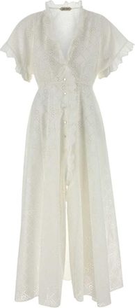 Alberta Ferretti White V-Neck Ruffle Maxi Dress
