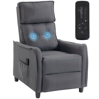 HOMCOM Homcom Sill&oacute;n De Masaje Reclinable 160&deg; Con Mando A Distancia, Reposapi&eacute;s, 2 Zonas De Masaje, Asiento De Muelles, Bolsillos, Tapizado En Lino, Gris