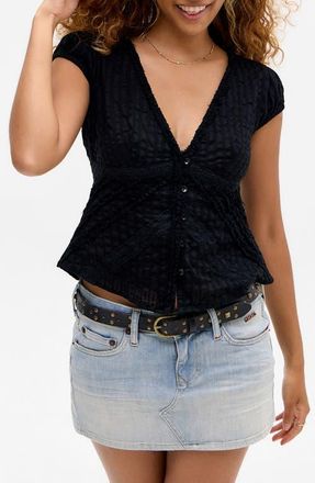 BDG Robyn Ruffle Cotton Lace Top in Black at Nordstrom, Size X-Small