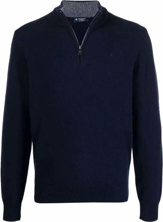 Hackett Truien & Vesten, Heren, Blauw, M, Gebreide trui met halve rits