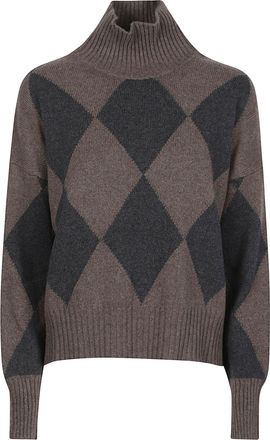 Aragona Argyle Cropped Cashmere Turtleneck