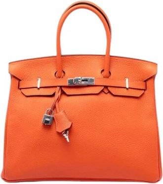 Herm&egrave;s Pre-owned Birkin 35 - Dames - Vintage Handtas - Oranje - ONE Size - Leer - Vintage