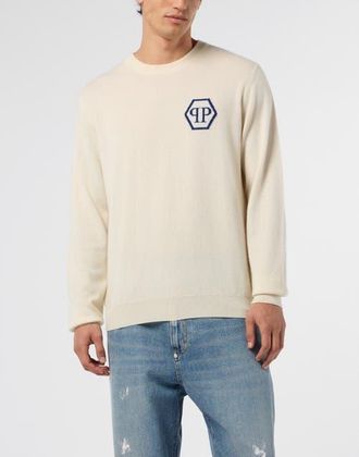 Philipp Plein Cashmere Roundneck Pullover Jacquard Hexagon Men in Offwhite at Nordstrom, Size Xxx-Large