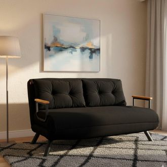 Dmora Sof&aacute; Cama 2 Plazas Calvin, Con Almacenaje, Reclinable, Brazos, 133x78 Cm Negro