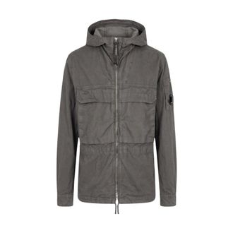 C.P. Company Wind Jackets, male, Gray, Size: L Hooded Lens Overshirt