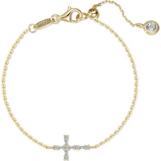 Lafonn Eden Baguette Cross Bracelet in Gold at Nordstrom, Size 7