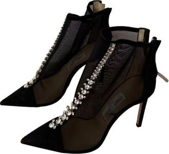 Jimmy Choo London Black Mesh Kix 100 Crystal Ankle Boots Size 37