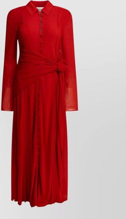 Ganni long dress waist tie button detail