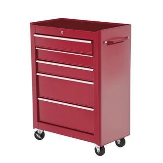 OEM Carro De Herramientas Para Taller Con Ruedas 5 Cajones Armario Con Cierre Y Asa Lateral 61,5x33x82,5 Cm Rojo