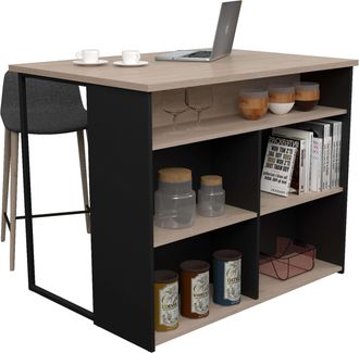 OEM Isla Cocina Buh Mueble Auxiliar Negro Y Roble Jackson 109x90x80 Cm