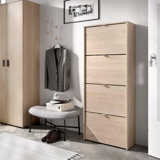 Dmora Zapatero Vettore, Zapatero Para Entrada Que Ahorra Espacio, Zapatero Con 4 Puertas Abatibles, 61x25h149 Cm, Roble - Dmora