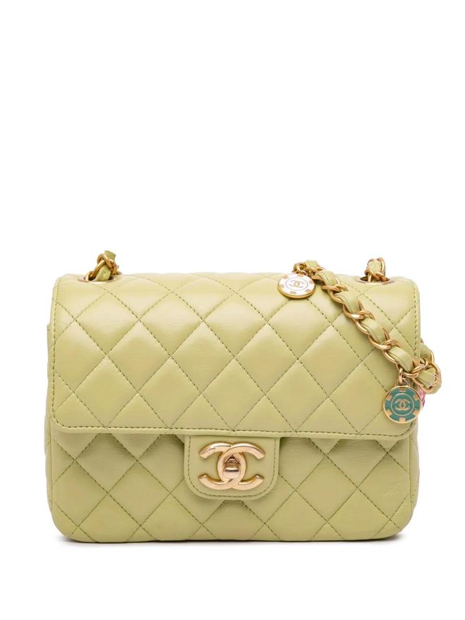 2021-2024 Small Classic Lambskin Casino Royale Charms Single Flap crossbody bag - Green