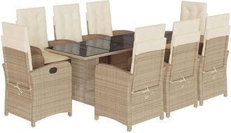 vidaXL Set Comedor De Jard&iacute;n 9 Pzas Con Cojines Rat&aacute;n Sint&eacute;tico Beige Vidaxl