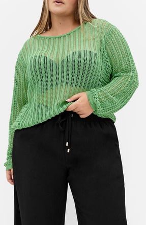 City Chic Slouch Open Stitch Sweater in Moss Green at Nordstrom, Size Xxxs