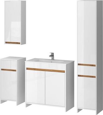 Vicco Conjunto De Muebles De Ba&ntilde;o Lemgo, Blanco Alto Brillo, Lote De 5