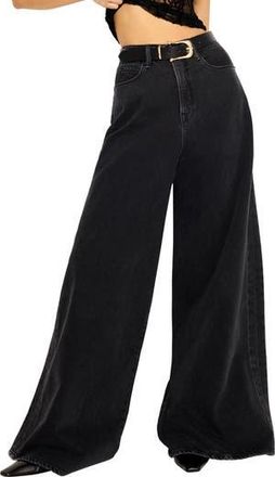Good American Paneled Wide Leg Jeans in Black351 at Nordstrom Rack, Size 2