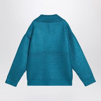 Valentino Garavani Mens Turquoise Silk Blend Sweater - Teal - Size Medium