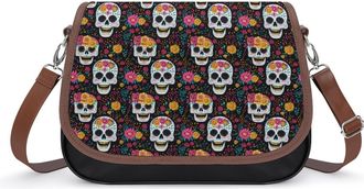 Generic Skull Flower Crossbody Bags for Women Shoulder Messenger Bag Purse Handbags