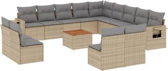 vidaXL Set Sof&aacute;s De Jard&iacute;n 14 Pzas Con Cojines Rat&aacute;n Sint&eacute;tico Beige Vidaxl